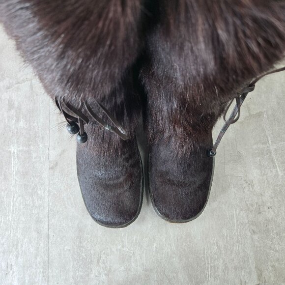 Oscar Sport Fur Boot Brown 10 Boho Ski Y2K Shearling Outdoor Pull On Cozy Bootie - Picture 2 of 15